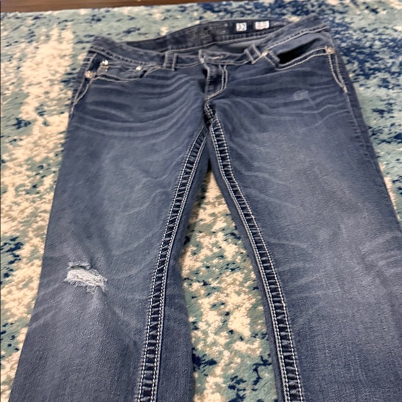 Miss Me Blue Denim Bootcut Jeans with Black & Silver Embroidered Pockets - Picture 7 of 9